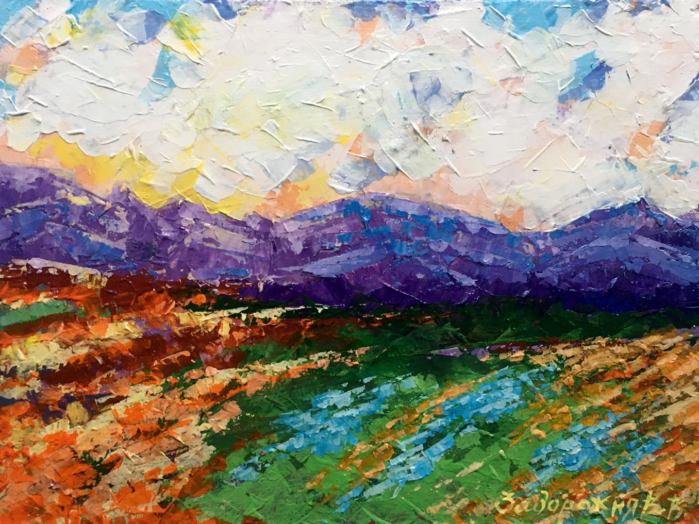 Vibrant impressionist oil painting Holidays in the mountains by V. Zadorozhnya