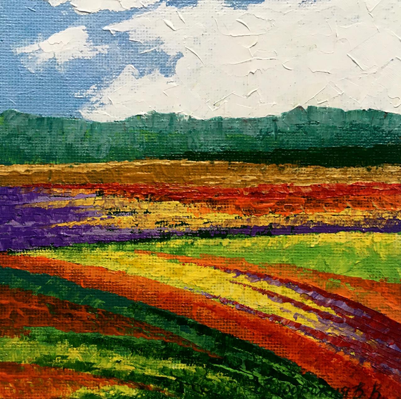 Oil painting After the Rain by V. Zadorozhnya: vibrant colorful field