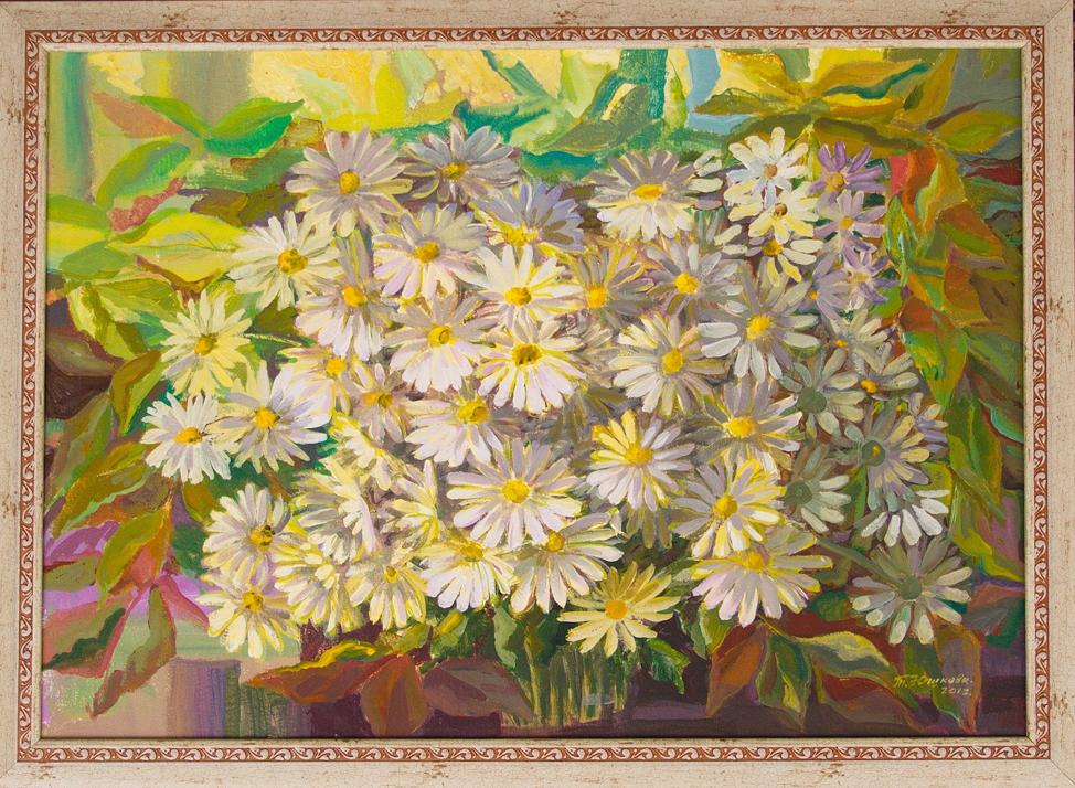 Vibrant acrylic painting of last autumn flowers by Yushkov Svatoslav