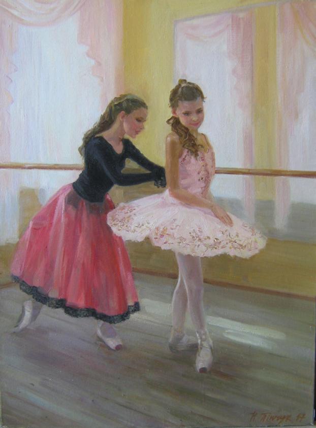 Delicate pink ballet tutu with lace in Pinchuk Oil painting Rehearsal room