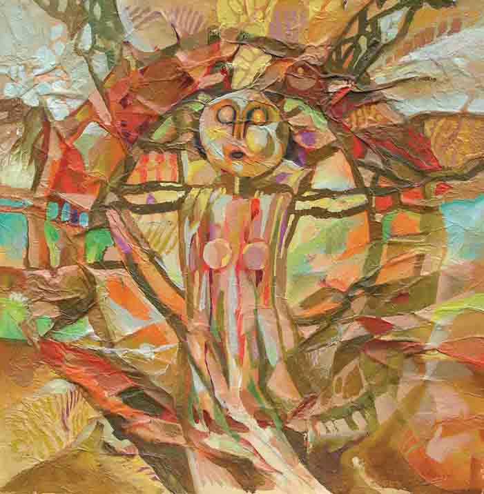 Abstract oil painting Palimpsest by Stadnik Vladimir with round-faced figure