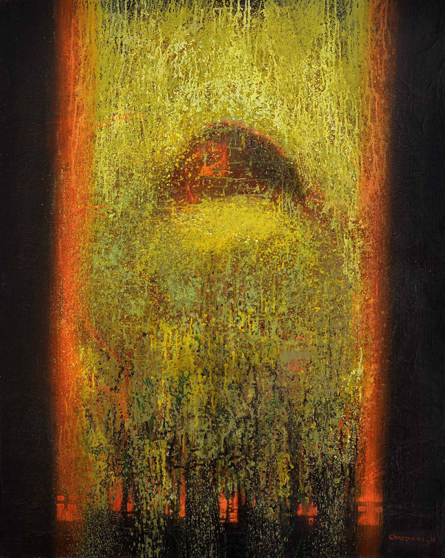 Abstract oil painting Way to Yourself by Stadnik Vladimir, dark arched form in yellow orange hues