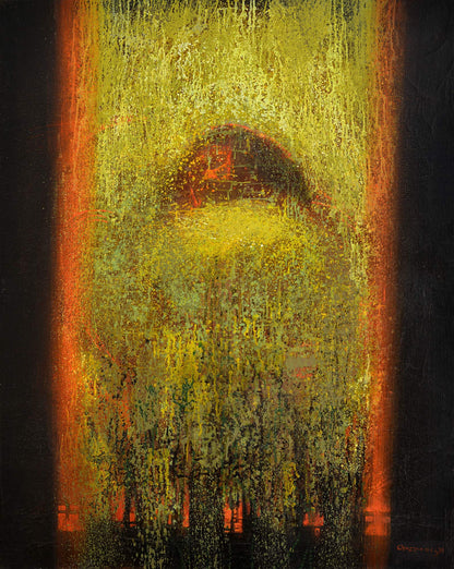 Abstract oil painting Way to Yourself by Stadnik Vladimir, dark arched form in yellow orange hues