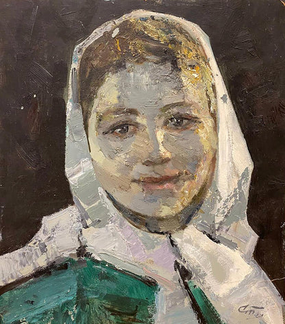 Textured oil painting portrait of Milkmaid by Leonid Mikhaylovich