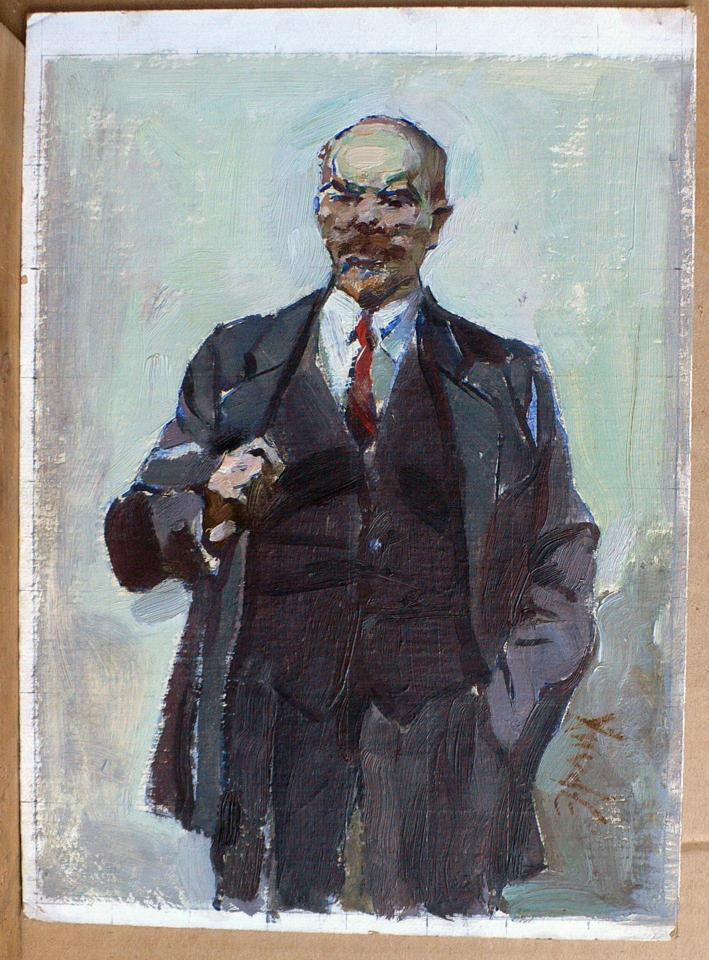 Impressionistic oil portrait of Lenin Erlikh Vladimir Isaakovich in suit and red tie