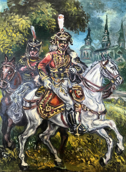 Oil painting portrait of officers Alexander Arkadievich Litvinov on horseback