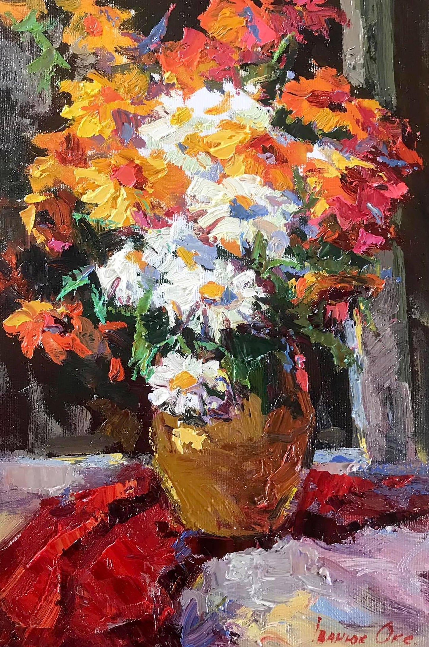 Oil painting Still life with camomiles Ivanyuk Oksana