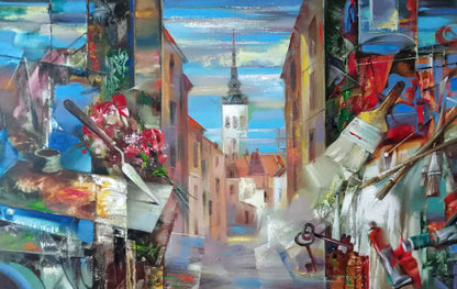Abstract oil painting City view Borisovich Tarabanov