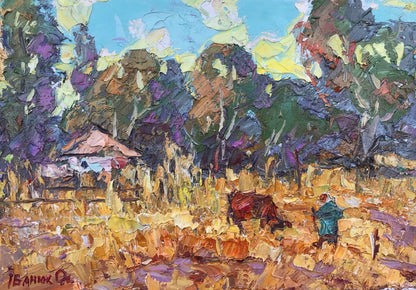 Oil painting Near the yard Ivanyuk Alex