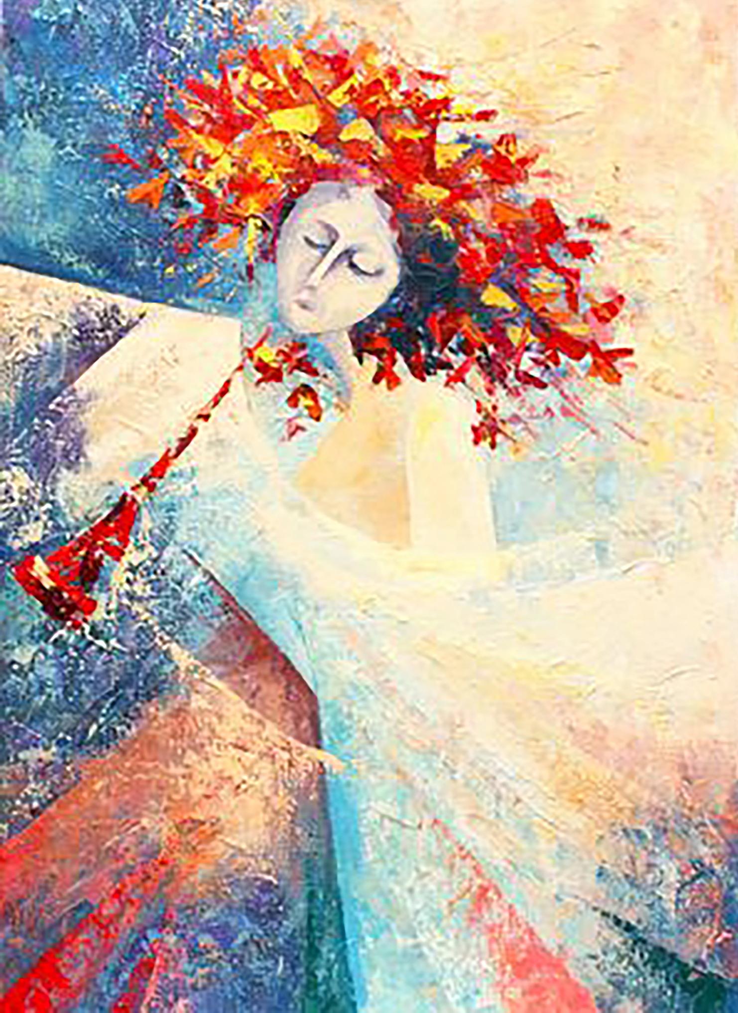 Oil painting Spring song by Kirilenko Ivan: woman with fiery foliage hair