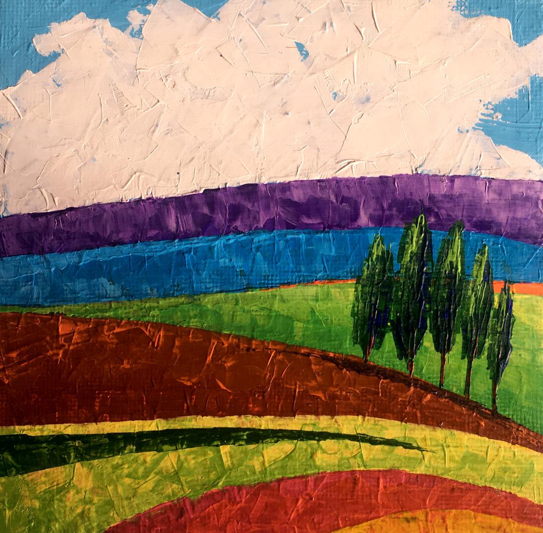 Oil painting Lonely trees in the fields by Zadorozhnya V. V. vibrant abstract landscape
