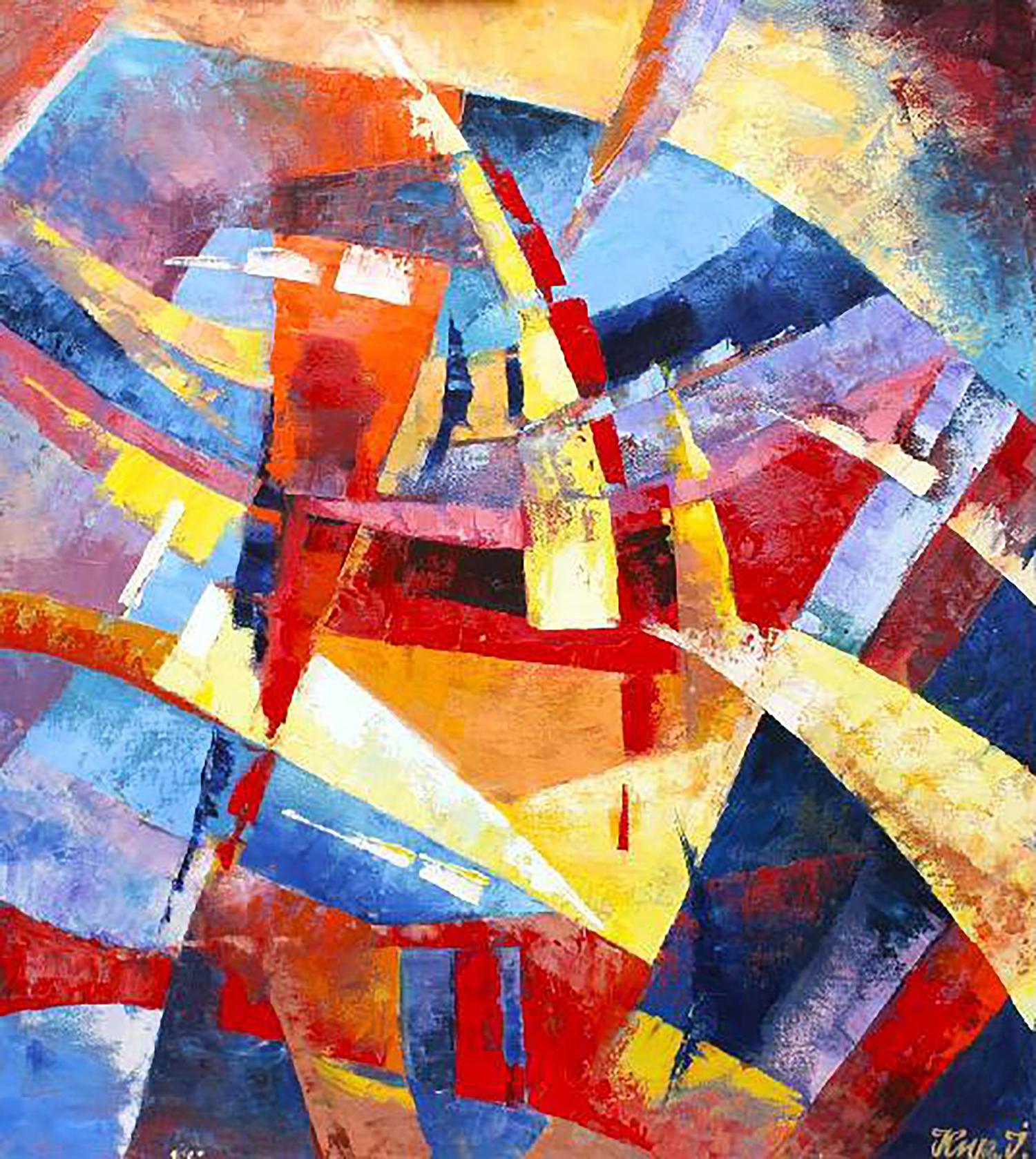 Vibrant geometric oil painting In the warm rays by Kirilenko Ivan