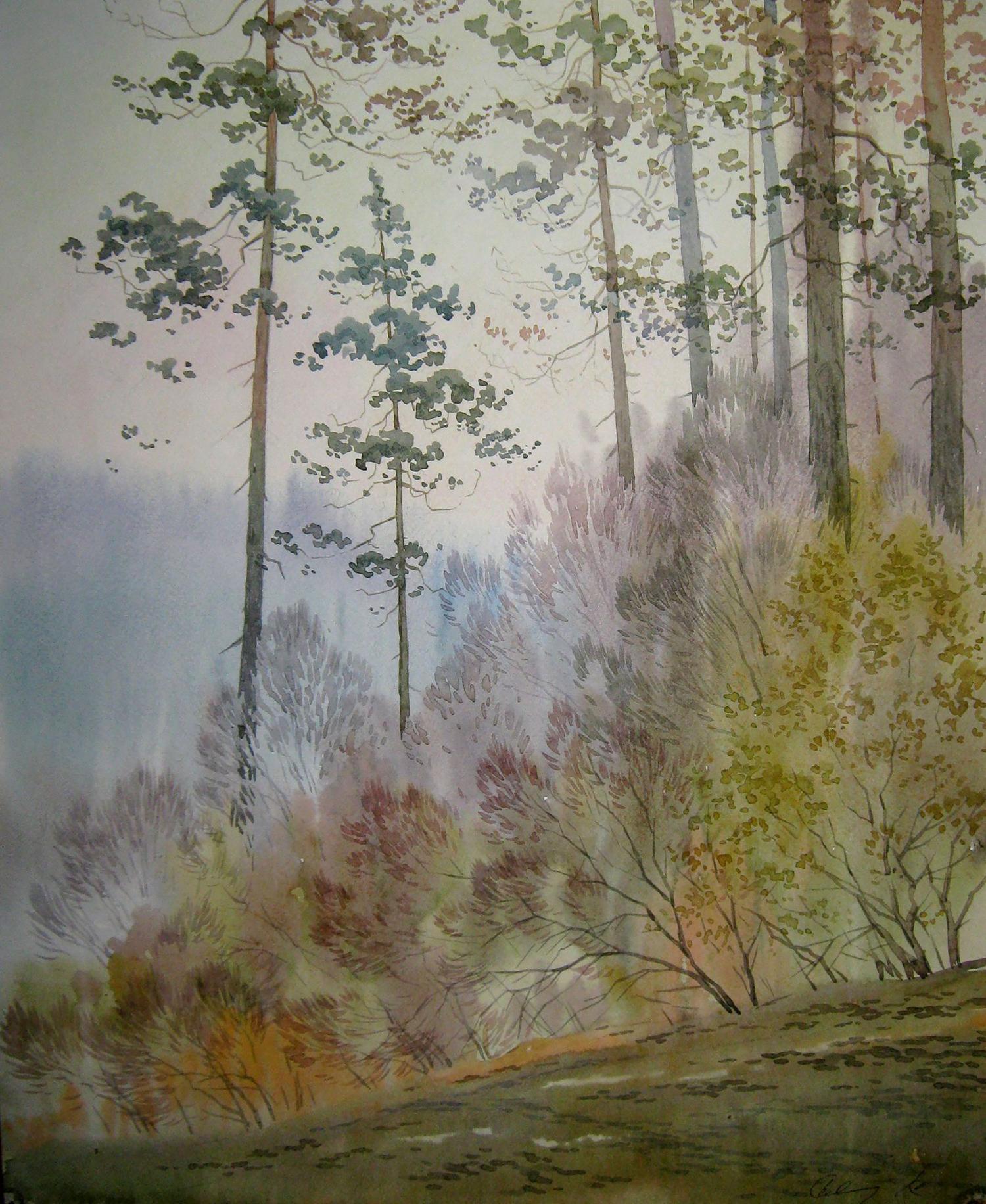 Watercolor painting At the edge of the forest Savenets Valery