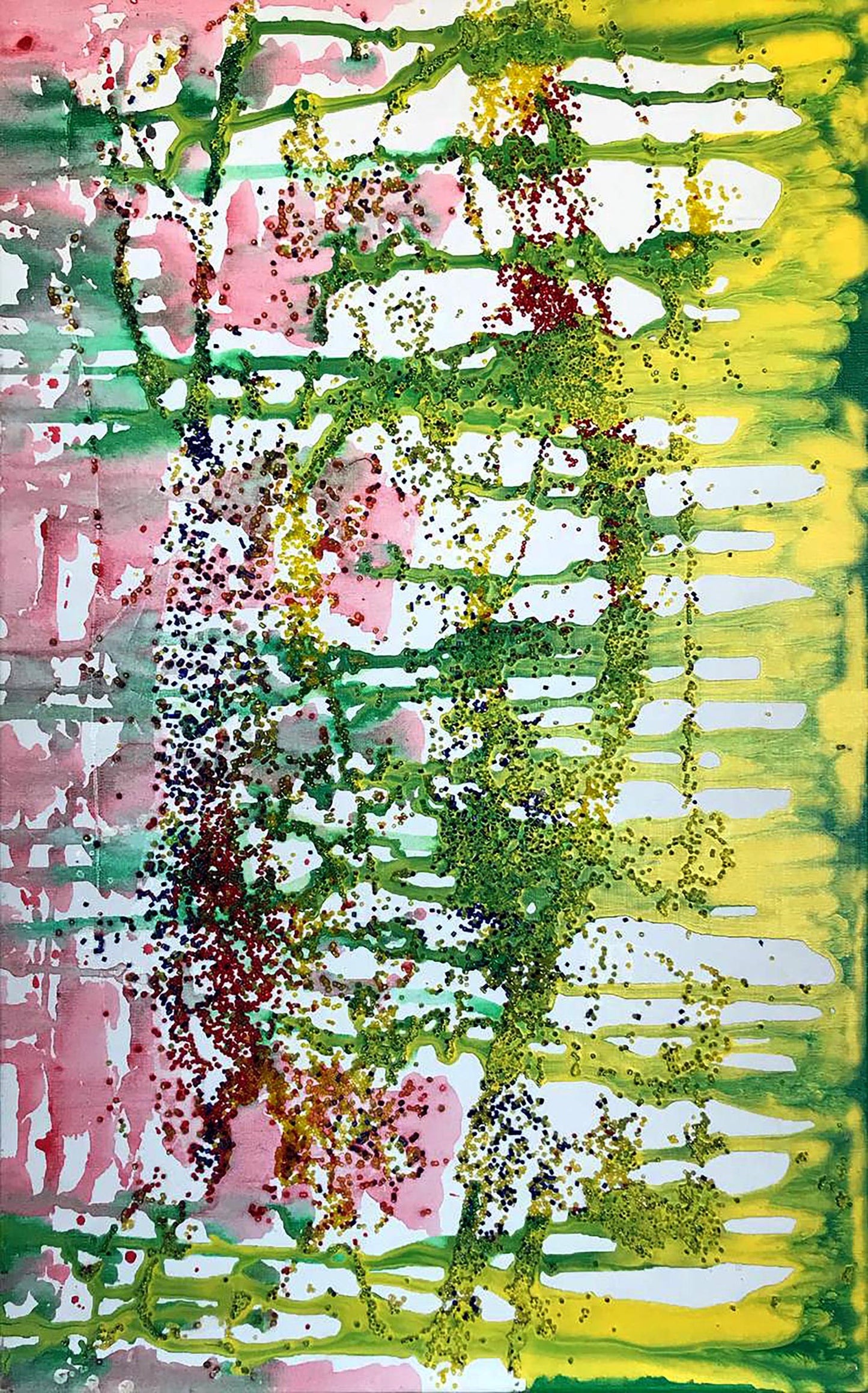 Vibrant Morning Sun acrylic painting by Melezhik Olga with pink, green, yellow streaks