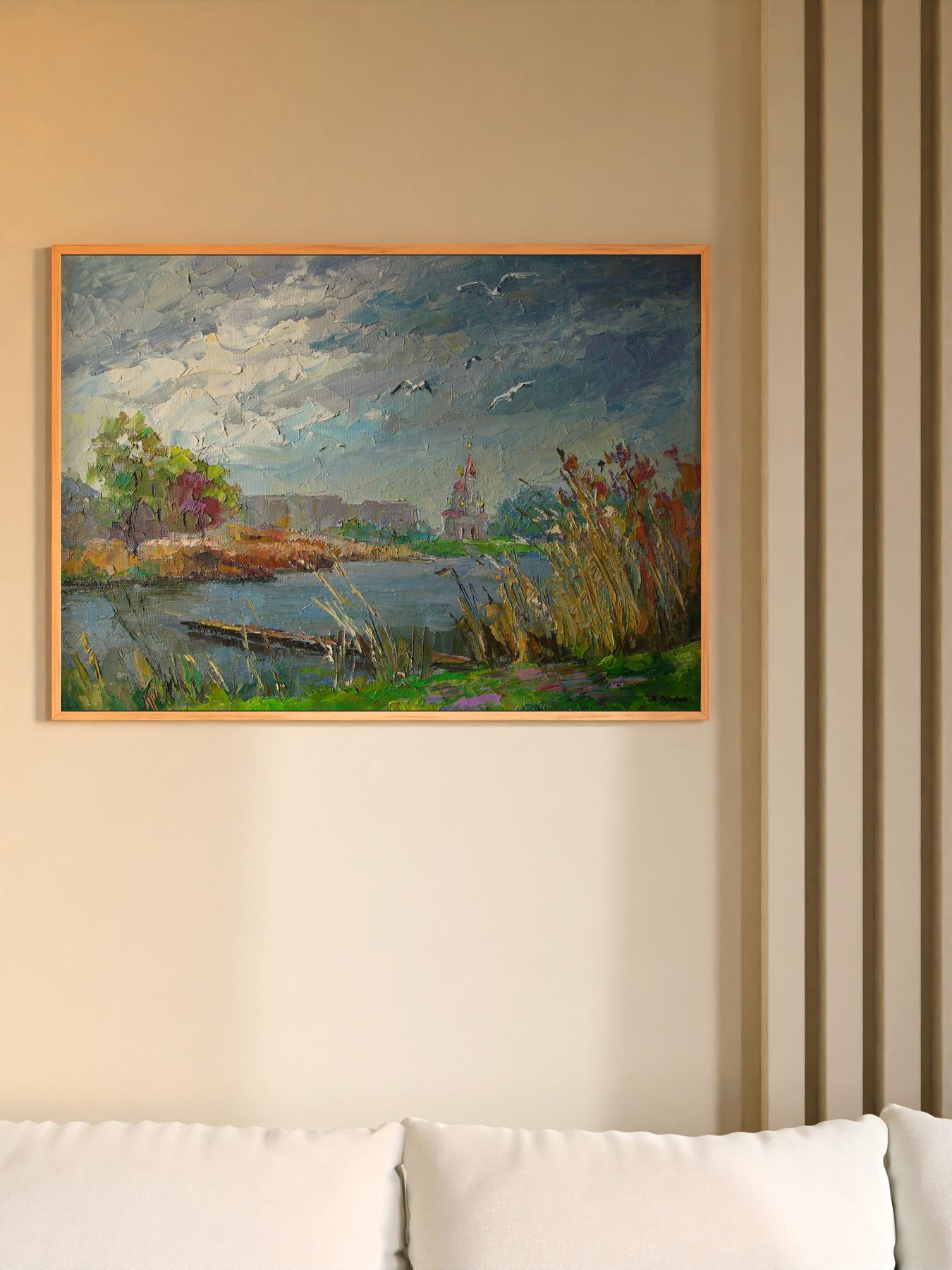 Framed oil painting Gulls over the river by Serdyuk Boris Petrovich