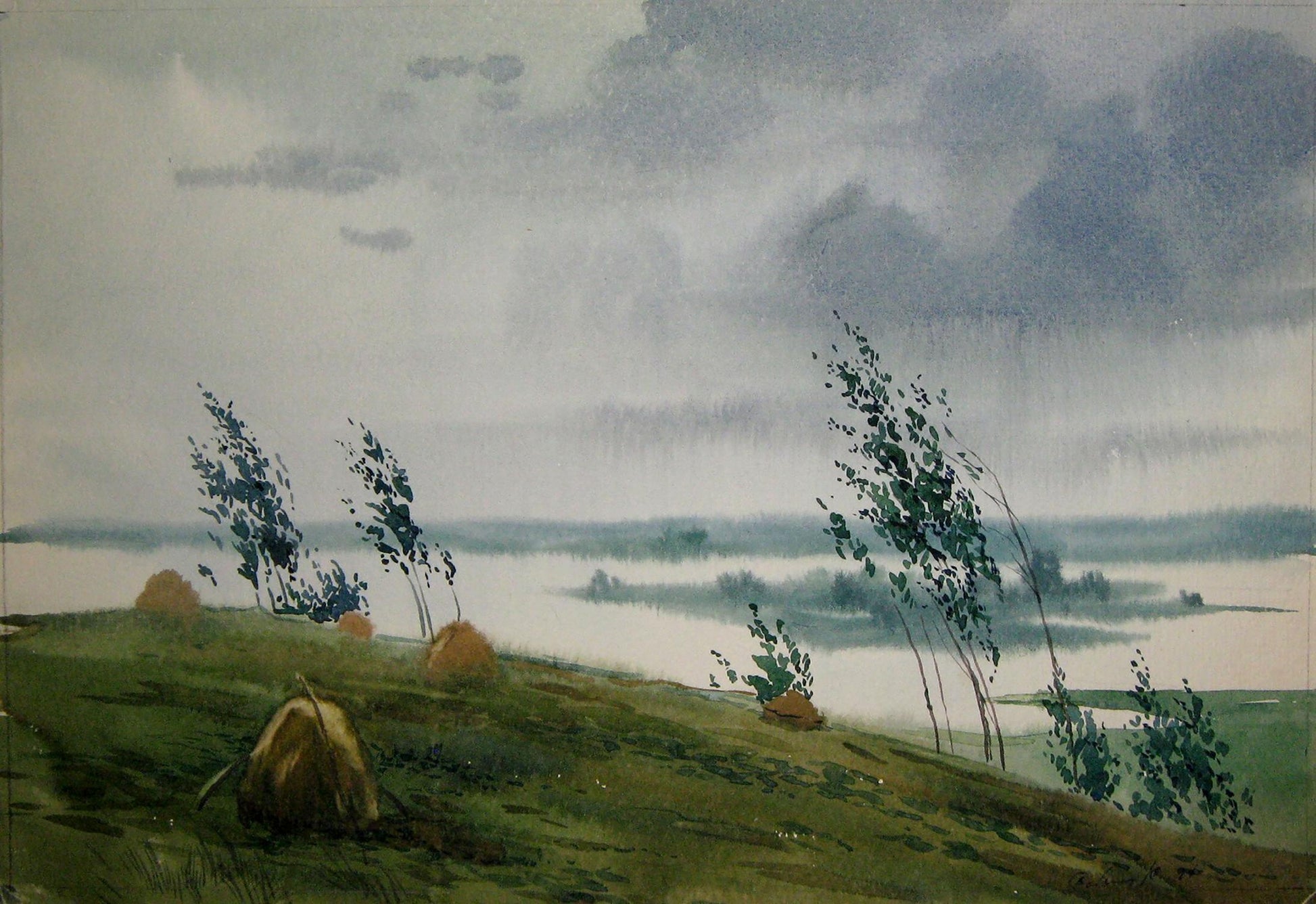 Watercolor painting Cold august Savenets Valery