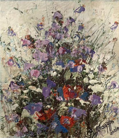Oil painting Flowers Mazur Vladimir: vibrant wildflowers on textured canvas