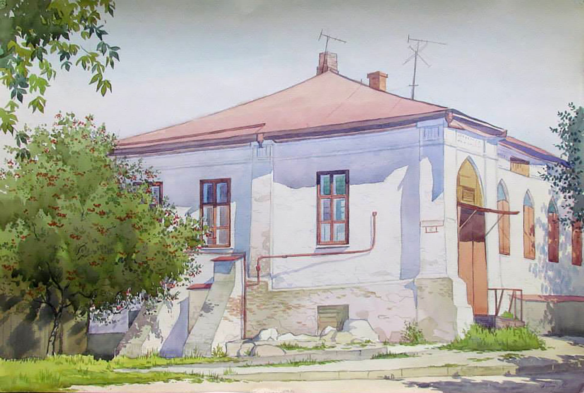 Watercolor painting House on Lermontovskaya Street Savenets Valery