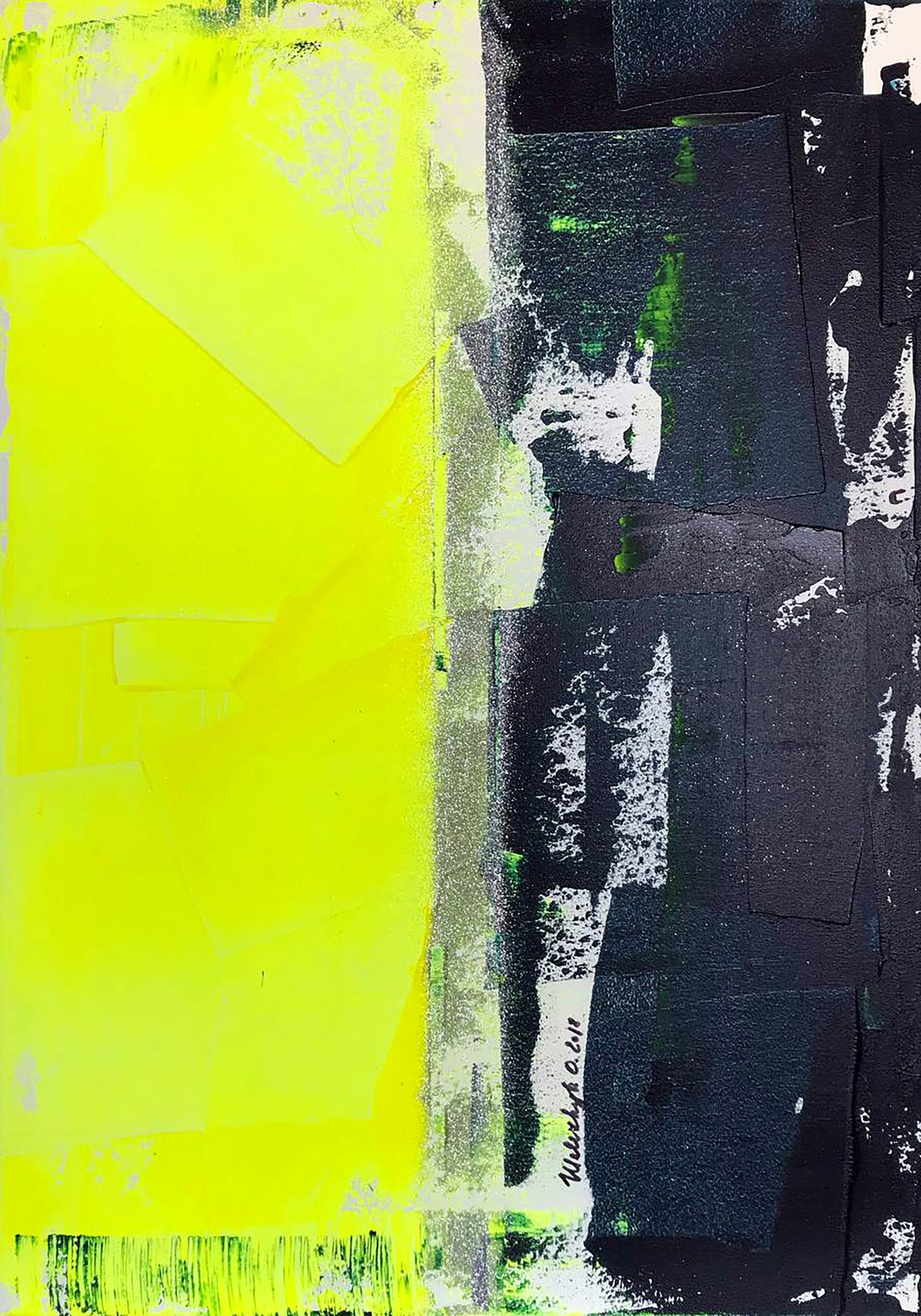 Vibrant yellow black abstract Energy of Love acrylic by Melezhik Olga
