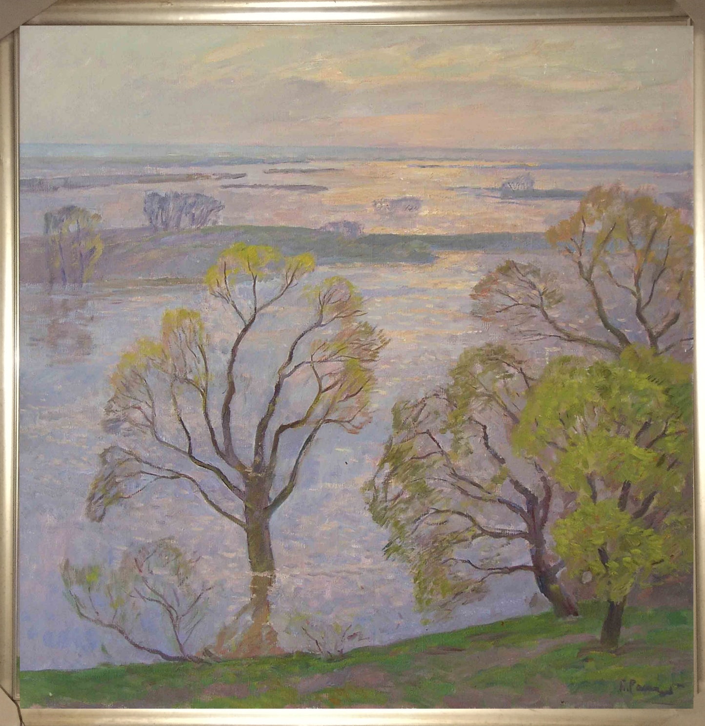 Framed impressionist oil painting Flood by Rapoport Boris Naumovich