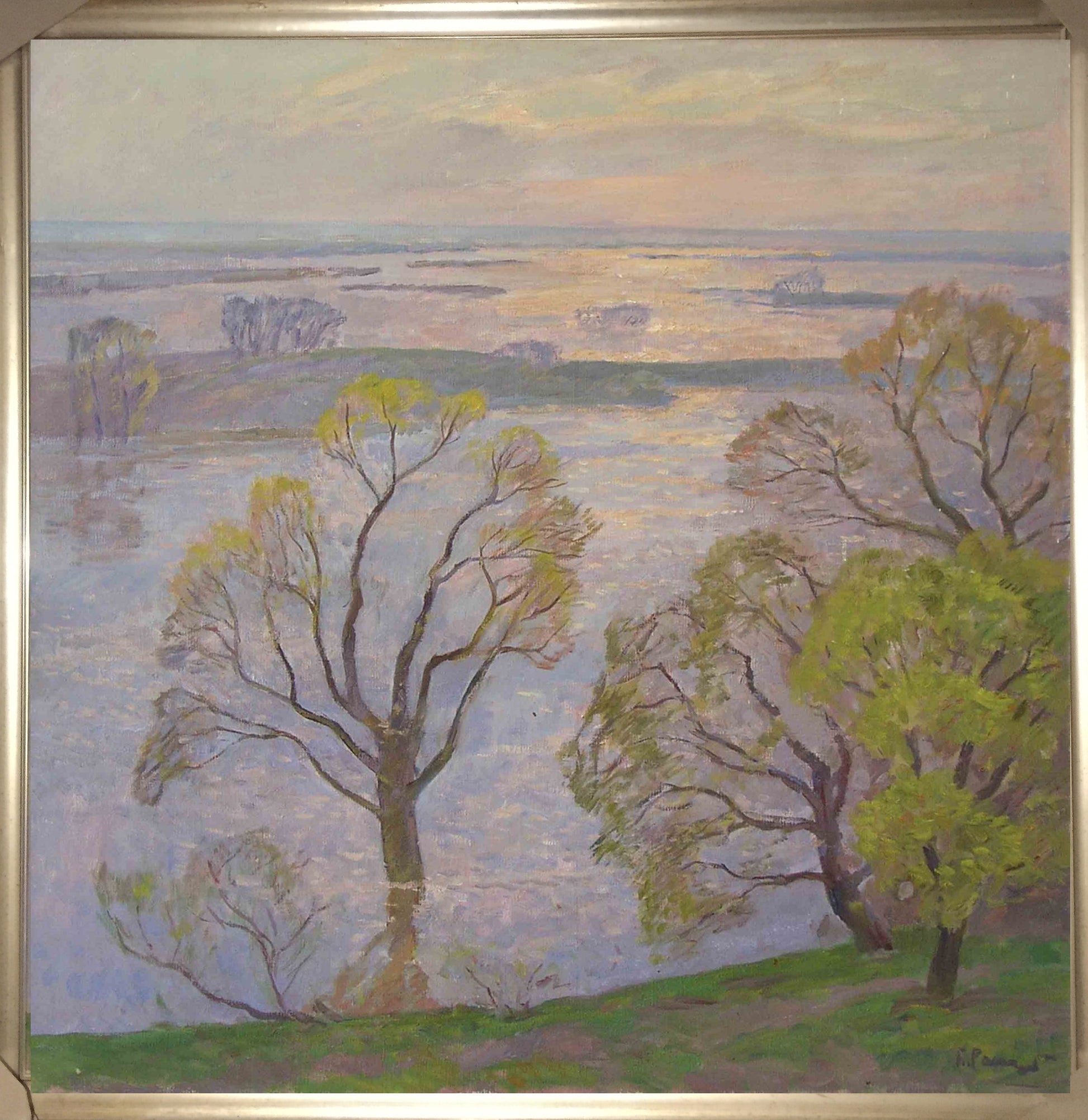 Framed impressionist oil painting Flood by Rapoport Boris Naumovich