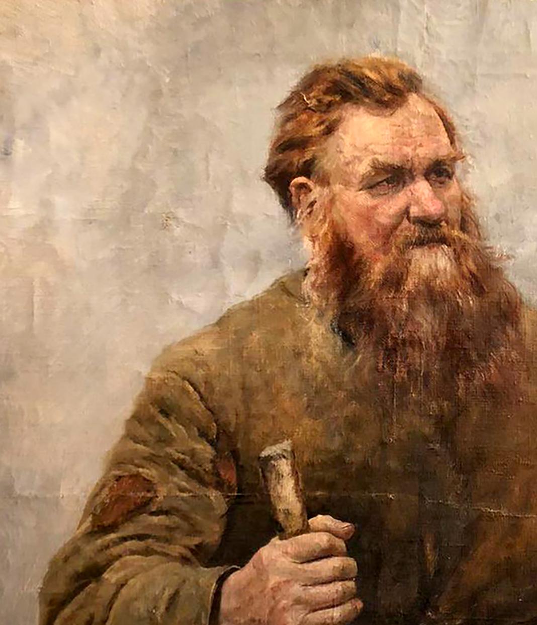 Textured oil painting portrait of bearded man Leonid Mikhailovich Stil