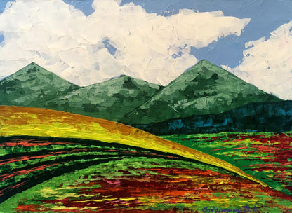 Oil painting Summer in the mountains by Zadorozhnya V. V. vibrant green peaks