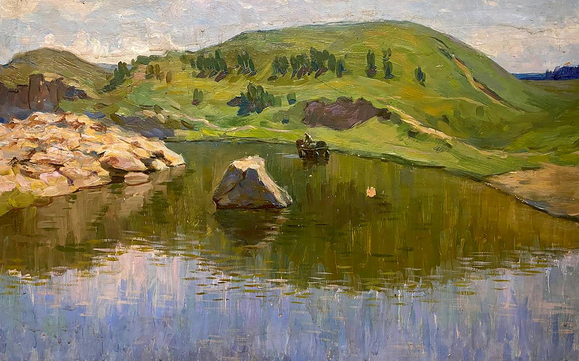 Serene lake oil painting by Tal’ko Boris Adol’fovich, Still water