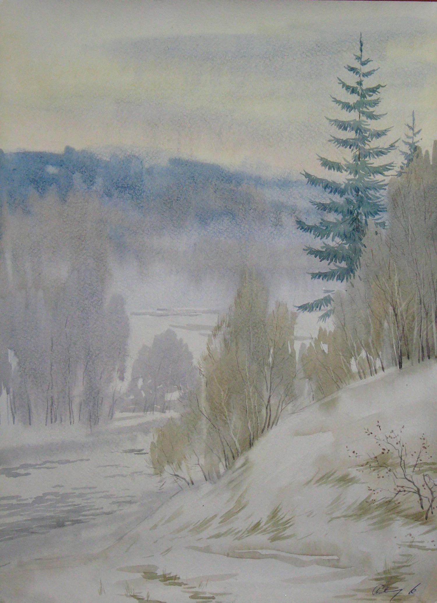 Watercolor painting Winter sleep Savenets Valery