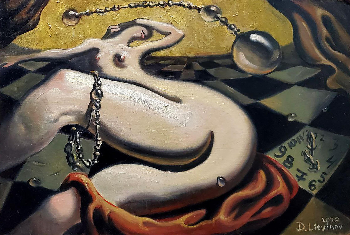 Surreal nude in silver chains by Litvinov Daniil Olegovich, Queen move painting