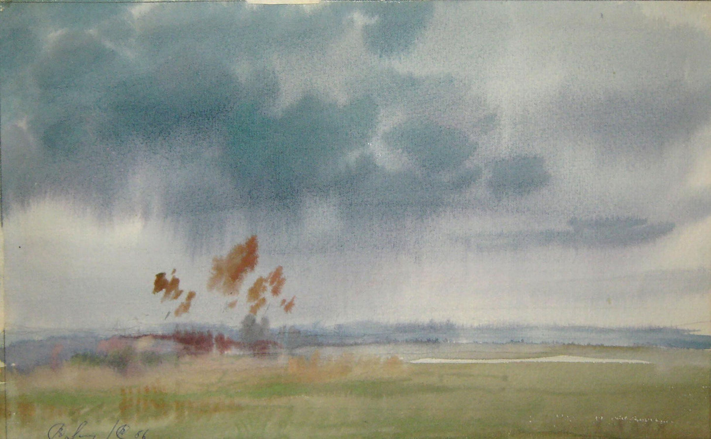 Watercolor painting It's raining in the field Valery Savenets