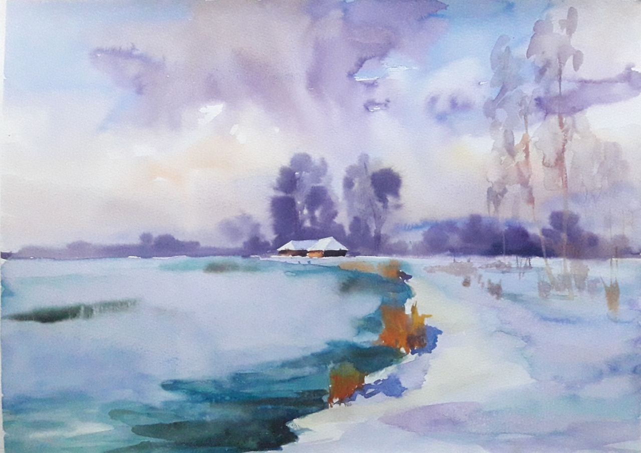 Watercolor painting Bay in winter Serdyuk Boris Petrovich