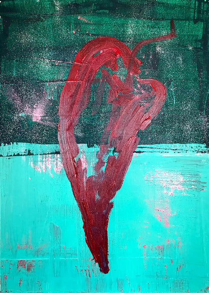 Bold abstract red chili pepper acrylic painting by Melezhik Olga