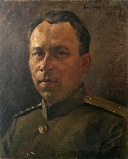 Oil painting portrait of soldier Vladimir Aleksandrovich Kuznetsov in military uniform