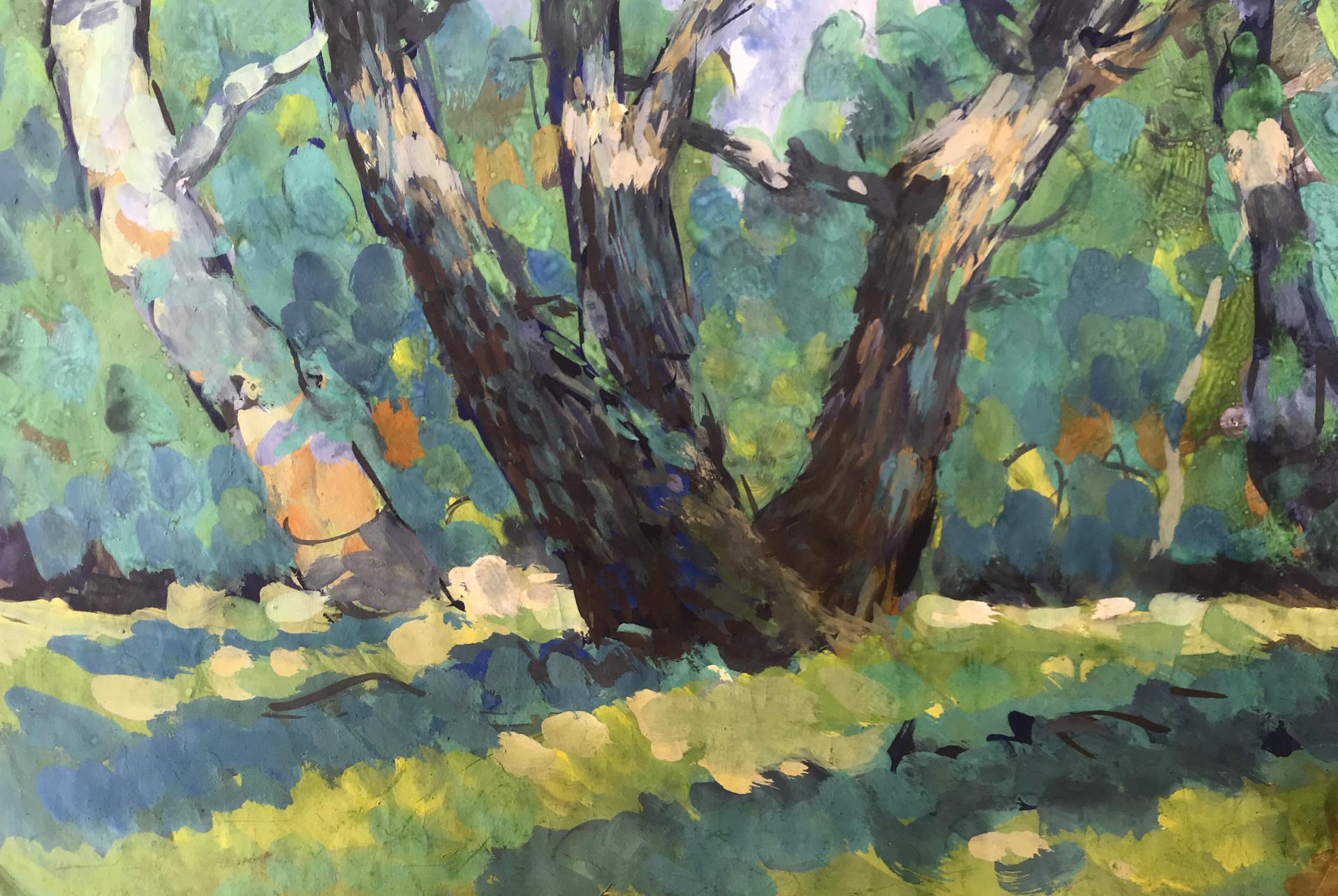 Vibrant impressionist oil painting of forest meadow by Litvinov