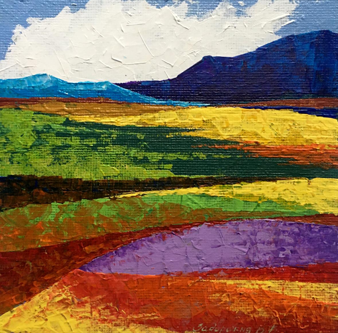 Vibrant impasto oil painting Fields and mountains by Zadorozhnya V. V