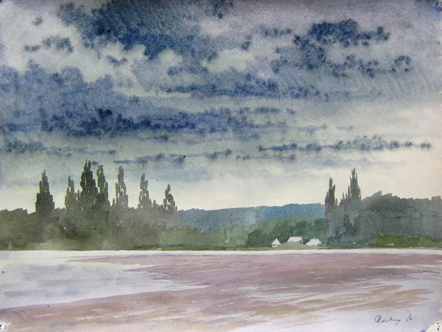 Watercolor painting Clouds are coming Savenets Valery