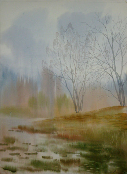 Watercolor painting The last days of autumn Savenets Valery