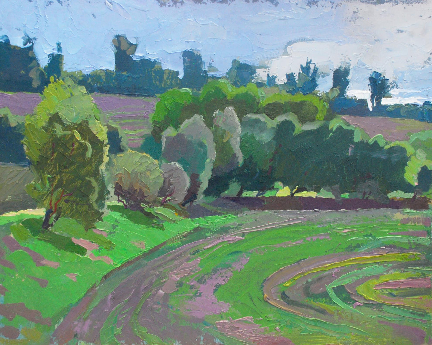 Oil painting Spring on Obolon by Egor Shvachunov vibrant landscape