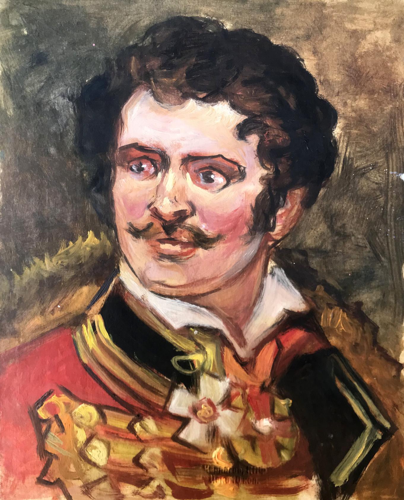 Oil painting portrait of man in ornate uniform by Alexander Litvinov