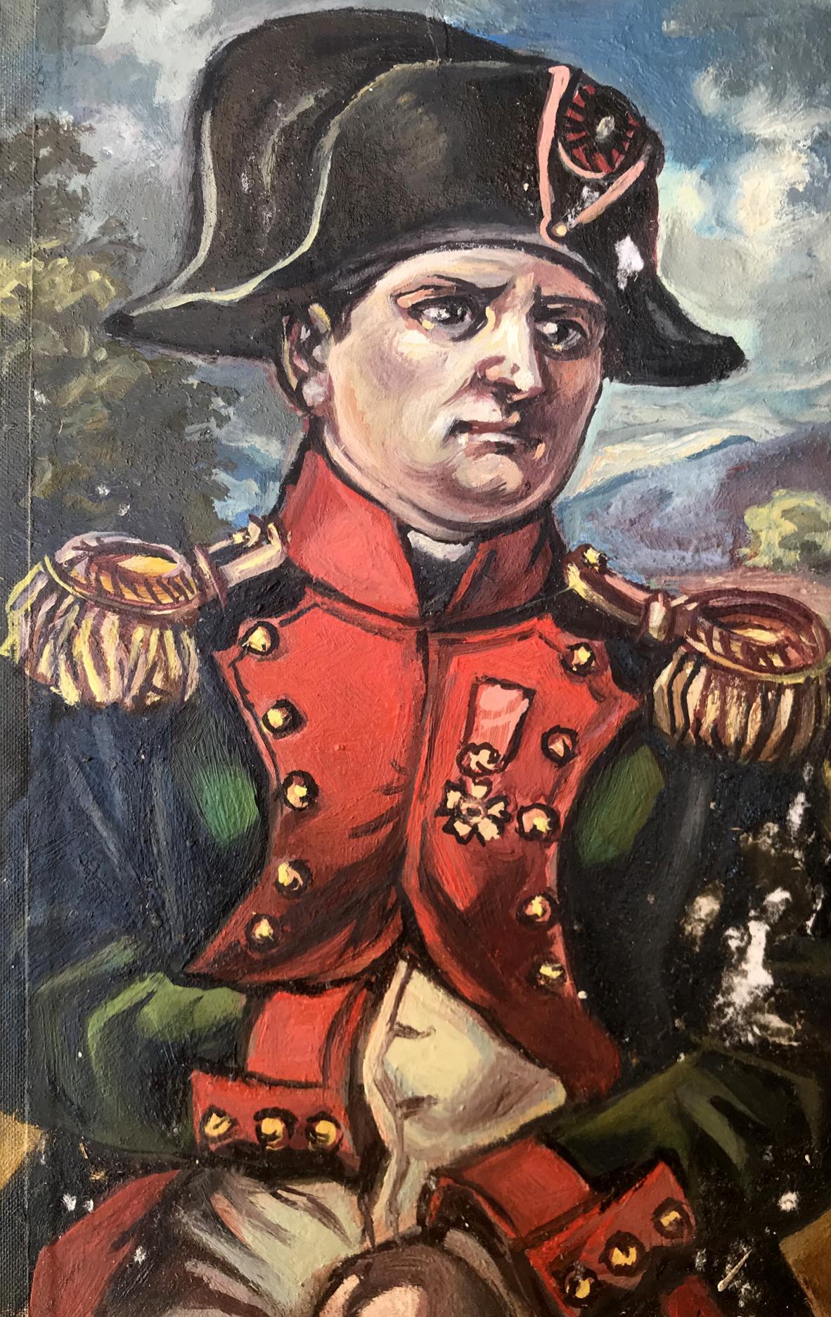 Oil painting portrait of Napoleon Alexander Arkadievich Litvinov in bicorne hat and red coat