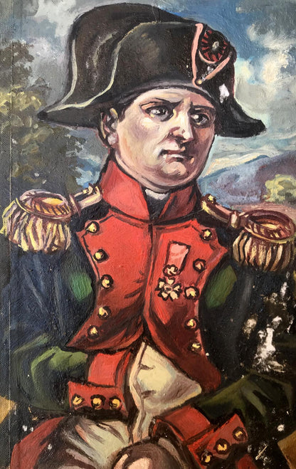 Oil painting portrait of Napoleon Alexander Arkadievich Litvinov in bicorne hat and red coat