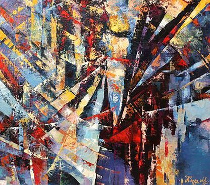 Vibrant oil painting Sun rays Kirilenko Mikhail with bold colorful strokes