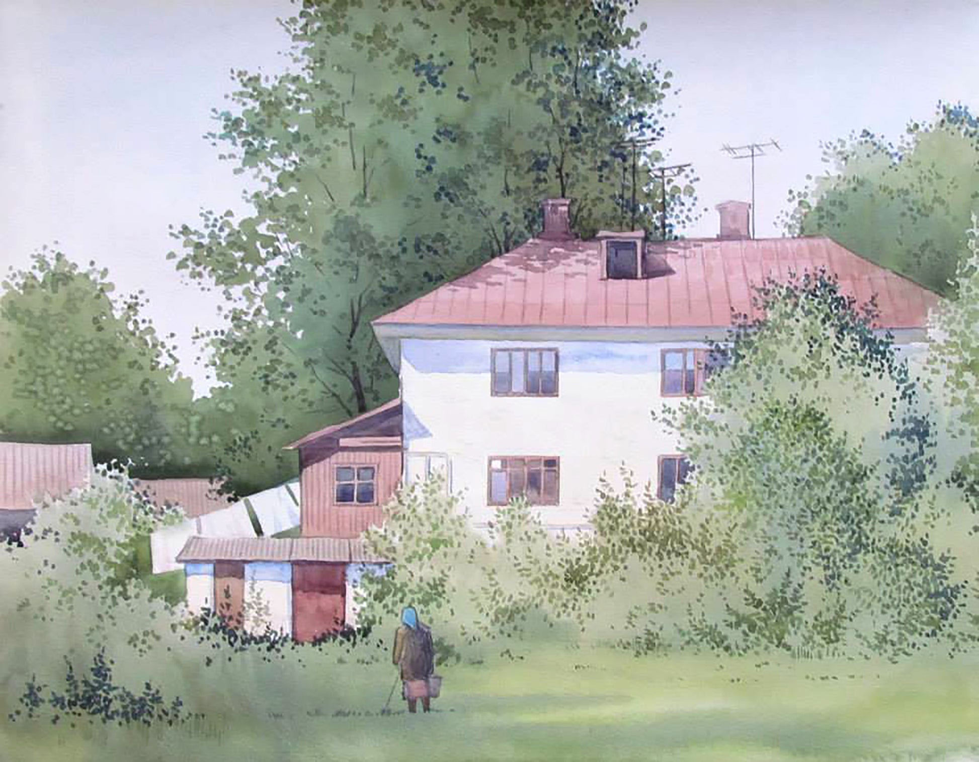 Watercolor painting Among the greenery Savenets Valery