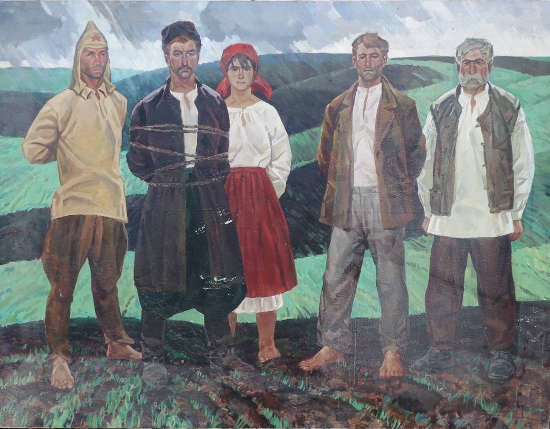 Oil painting by Odaynik Vadim Ivanovich: five figures in rustic landscape