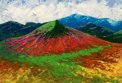 Vibrant impressionist oil painting of big mountain peak by V. Zadorozhnya