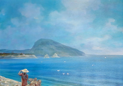 Oil painting Children by the water by Korkishko Vasily serene coastal scene