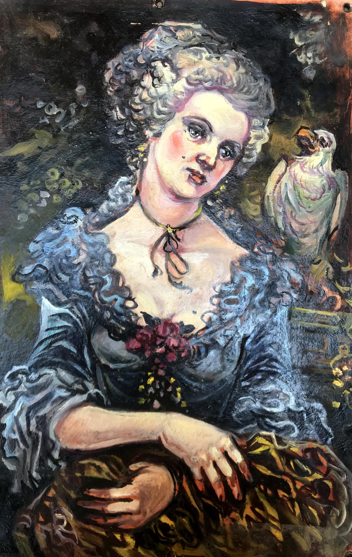 Oil painting portrait of woman and bird by Alexander Litvinov