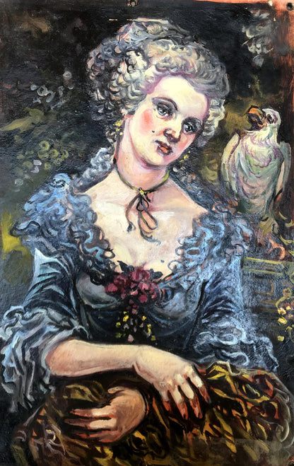 Oil painting portrait of woman and bird by Alexander Litvinov