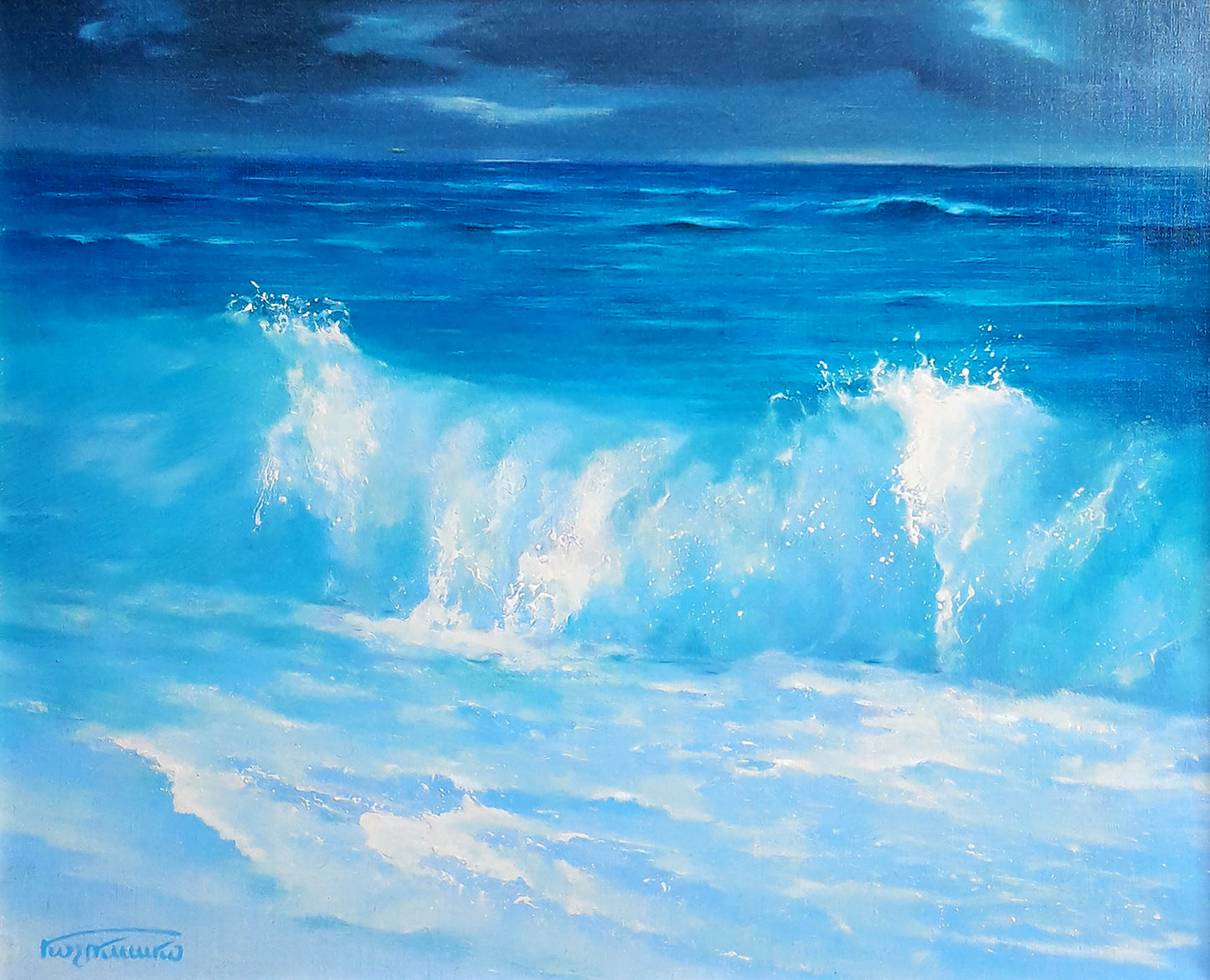 Vibrant blue ocean wave with frothy crest by Korkishko Vasily oil painting